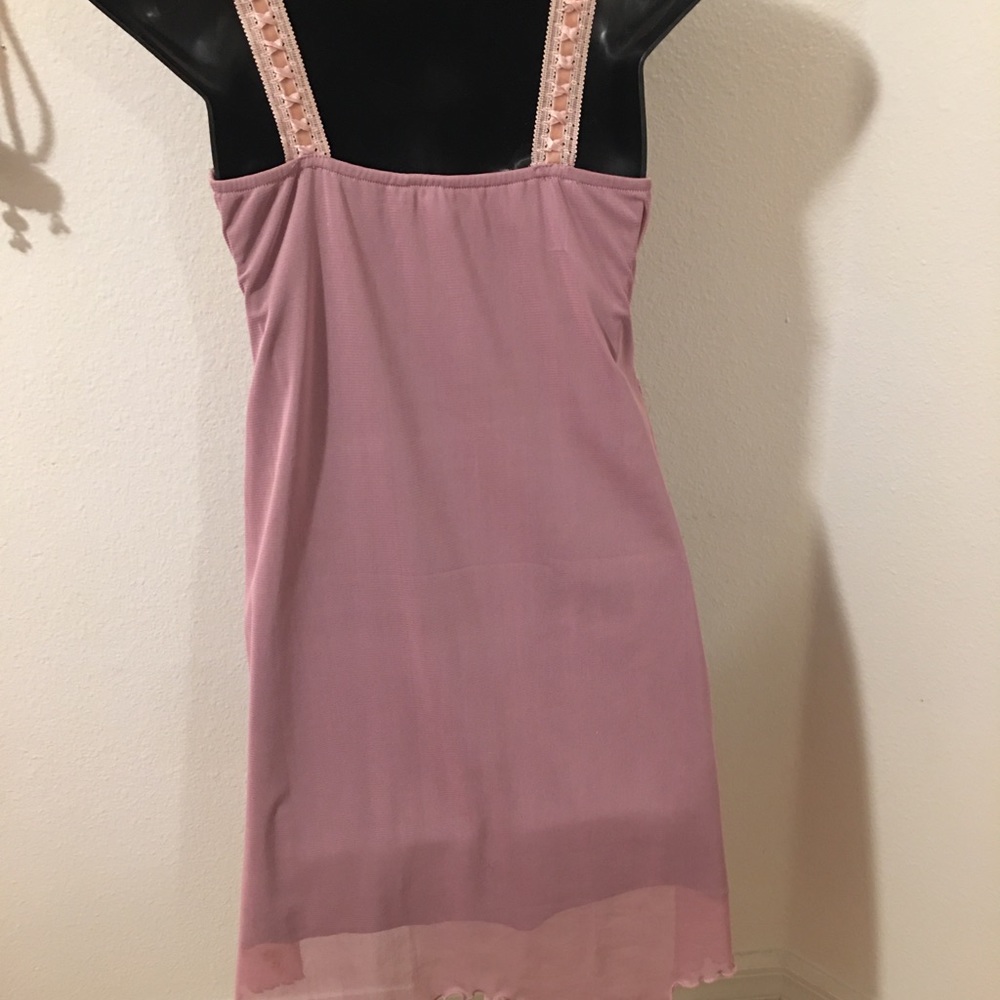 Mauve pink lavender lace velvet short dress - Picture 7 of 8